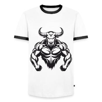 Bulle Stier Taurus Muskeln Workout Gym - Männer Kontrast-T-Shirt - Weiß/Schwarz - Vorne - AI Model Female 172 light (172cm) & AI Model Male 178 dark (178cm)