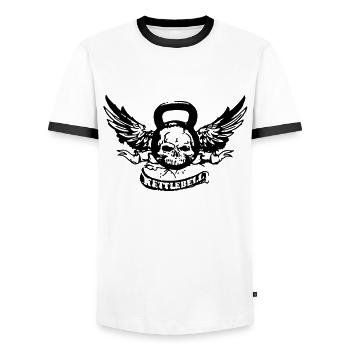 kettlebell skull - Men's Ringer Shirt - white/black - Front - AI Model Female 172 light (172cm) & AI Model Male 178 dark (178cm)