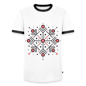 Elegantes rotes Schneeflocken-Abzeichen-Design - Männer Kontrast-T-Shirt - Weiß/Schwarz - Vorne - AI Model Female 172 light (172cm) & AI Model Male 178 dark (178cm)