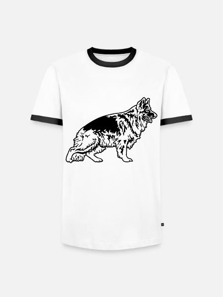 611 deutscher Schäferhund Langhaar - Männer Kontrast-T-Shirt - Weiß/Schwarz