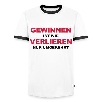 Gewinnen ist wie verlieren, nur umgekehrt - Männer Kontrast-T-Shirt - Weiß/Schwarz - Vorne - AI Model Female 172 light (172cm) & AI Model Male 178 dark (178cm)