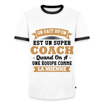 On sait qu'on est un super coach - T-shirt contrasté Homme - blanc/noir - Devant - AI Model Female 172 light (172cm) & AI Model Male 178 dark (178cm)