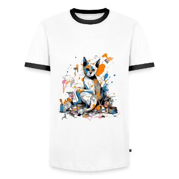 Miko le chat peintre - T-shirt contrasté Homme - blanc/noir - Devant - AI Model Female 172 light (172cm) & AI Model Male 178 dark (178cm)