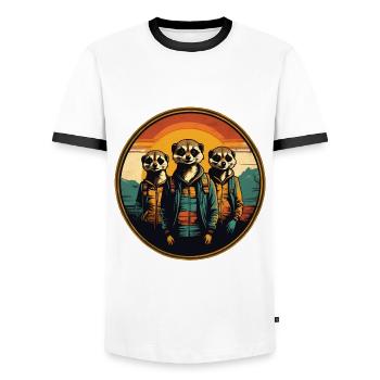 Coole Erdmännchen im Outdoor Outfit Vintage Stil - Männer Kontrast-T-Shirt - Weiß/Schwarz - Vorne - AI Model Female 172 light (172cm) & AI Model Male 178 dark (178cm)