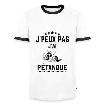 t shirt de pétanque j'peux pas j'ai petanque - T-shirt contrasté Homme - blanc/noir - Devant - AI Model Female 172 light (172cm) & AI Model Male 178 dark (178cm)