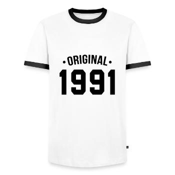 original 1991 - Fabriqué en 1991 - T-shirt contrasté Homme - blanc/noir - Devant - AI Model Female 172 light (172cm) & AI Model Male 178 dark (178cm)