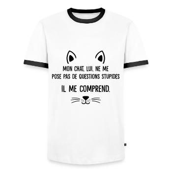 mon chat - T-shirt contrasté Homme - blanc/noir - Devant - AI Model Female 172 light (172cm) & AI Model Male 178 dark (178cm)