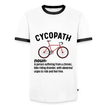 Radfahrer T-Shirt Fahrrad Cycopath Fahrrad Fahrrad - Männer Kontrast-T-Shirt - Weiß/Schwarz - Vorne - AI Model Female 172 light (172cm) & AI Model Male 178 dark (178cm)