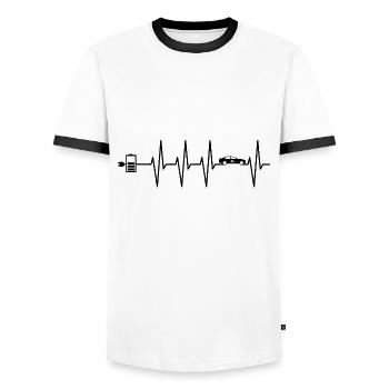 Electric Car Electric Mobility E Car Heartbeat ECG - Men's Ringer Shirt - white/black - Front - AI Model Female 172 light (172cm) & AI Model Male 178 dark (178cm)