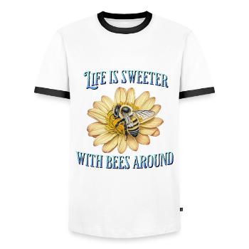 Das Leben ist süßer mit Bienen in der Nähe - Männer Kontrast-T-Shirt - Weiß/Schwarz - Vorne - AI Model Female 172 light (172cm) & AI Model Male 178 dark (178cm)