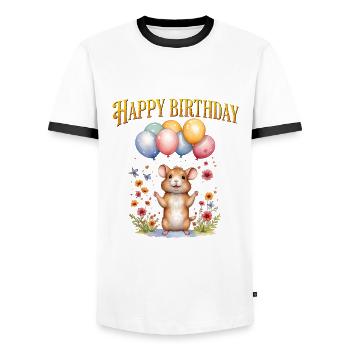 Alles Gute zum Geburtstag mit einer süßen Maus und Luftballons - Männer Kontrast-T-Shirt - Weiß/Schwarz - Vorne - AI Model Female 172 light (172cm) & AI Model Male 178 dark (178cm)