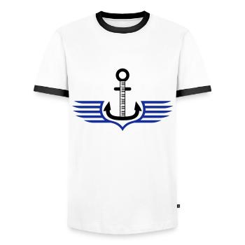 wolf_barsch_bandshirts_07201506_2c - Männer Kontrast-T-Shirt - Weiß/Schwarz - Vorne - AI Model Female 172 light (172cm) & AI Model Male 178 dark (178cm)