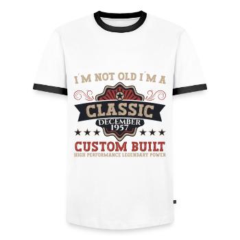 Classique Décembre 1957 - Cadeau de 65e anniversaire - T-shirt contrasté Homme - blanc/noir - Devant - AI Model Female 172 light (172cm) & AI Model Male 178 dark (178cm)