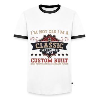 Classique Décembre 1972 - Cadeau de 50e anniversaire - T-shirt contrasté Homme - blanc/noir - Devant - AI Model Female 172 light (172cm) & AI Model Male 178 dark (178cm)