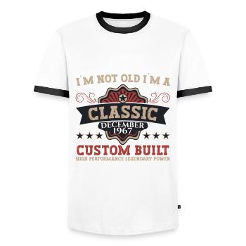 Classic December 1967 - 55th birthday gift - Men's Ringer Shirt - white/black - Front - AI Model Female 172 light (172cm) & AI Model Male 178 dark (178cm)