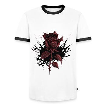 Red Rose Goth Gothic - Men's Ringer Shirt - white/black - Front - AI Model Female 172 light (172cm) & AI Model Male 178 dark (178cm)