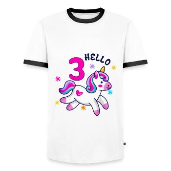 Hello Three Unicorn, third birthday, Magical - Men's Ringer Shirt - white/black - Front - AI Model Female 172 light (172cm) & AI Model Male 178 dark (178cm)