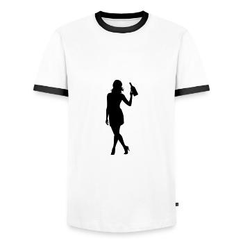 Frau Trinken Silhouette - Männer Kontrast-T-Shirt - Weiß/Schwarz - Vorne - AI Model Female 172 light (172cm) & AI Model Male 178 dark (178cm)