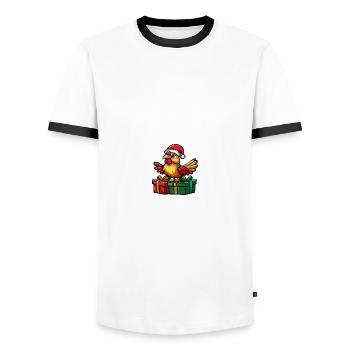 Coq Noël Bandes dessinées Cadeaux - T-shirt contrasté Homme - blanc/noir - Devant - AI Model Female 172 light (172cm) & AI Model Male 178 dark (178cm)