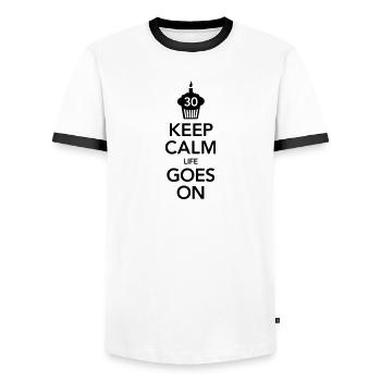 30 Anniversaire - T-shirt contrasté Homme - blanc/noir - Devant - AI Model Female 172 light (172cm) & AI Model Male 178 dark (178cm)