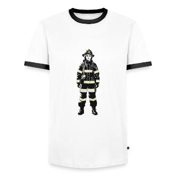 Firefighter - Profession Design Sticker - Men's Ringer Shirt - white/black - Front - AI Model Female 172 light (172cm) & AI Model Male 178 dark (178cm)