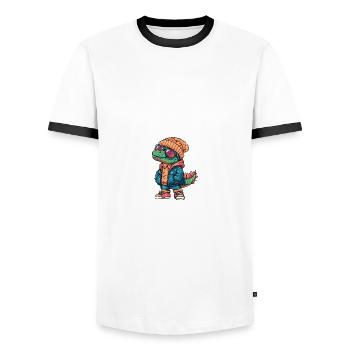 Dinosaure stégosaure bande dessinée d’hiver - T-shirt contrasté Homme - blanc/noir - Devant - AI Model Female 172 light (172cm) & AI Model Male 178 dark (178cm)