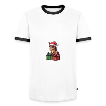 Pferd Weihnachten Comic Geschenke - Männer Kontrast-T-Shirt - Weiß/Schwarz - Vorne - AI Model Female 172 light (172cm) & AI Model Male 178 dark (178cm)
