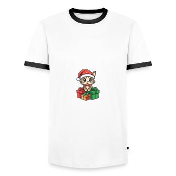 Cadeaux de bande dessinée de Noël pour chats - T-shirt contrasté Homme - blanc/noir - Devant - AI Model Female 172 light (172cm) & AI Model Male 178 dark (178cm)