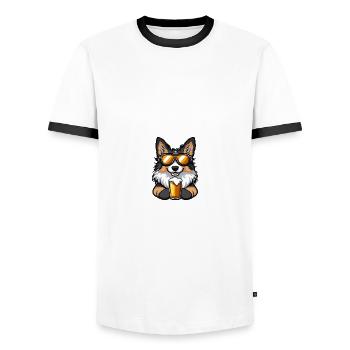 Border Collie Hund Apres Ski Bier Comic - Männer Kontrast-T-Shirt - Weiß/Schwarz - Vorne - AI Model Female 172 light (172cm) & AI Model Male 178 dark (178cm)