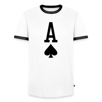 Poker Spielkarte - Pik Ass - Männer Kontrast-T-Shirt - Weiß/Schwarz - Vorne - AI Model Female 172 light (172cm) & AI Model Male 178 dark (178cm)