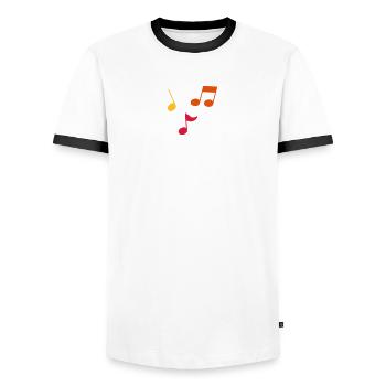 Partitions – 3 couleurs - T-shirt contrasté Homme - blanc/noir - Devant - AI Model Female 172 light (172cm) & AI Model Male 178 dark (178cm)
