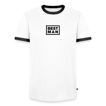 Best Man Element Top (Bachelor Party MC Rocker Cowl Design) - Men's Ringer Shirt - white/black - Front - AI Model Female 172 light (172cm) & AI Model Male 178 dark (178cm)