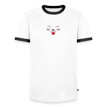 lachendes katzengesicht, lustige Tees - Männer Kontrast-T-Shirt - Weiß/Schwarz - Vorne - AI Model Female 172 light (172cm) & AI Model Male 178 dark (178cm)