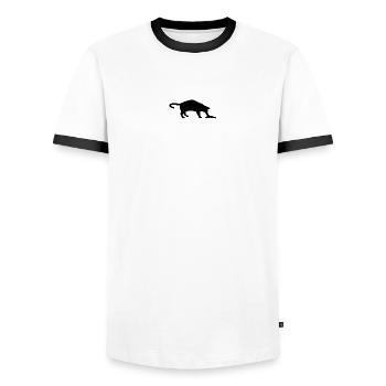Chat et poisson - T-shirt contrasté Homme - blanc/noir - Devant - AI Model Female 172 light (172cm) & AI Model Male 178 dark (178cm)