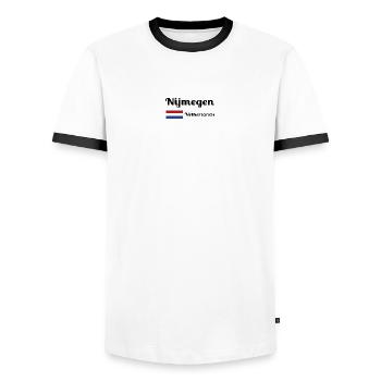 Nijmegen Netherlands - Stylish prints - Men's Ringer Shirt - white/black - Front - AI Model Female 172 light (172cm) & AI Model Male 178 dark (178cm)