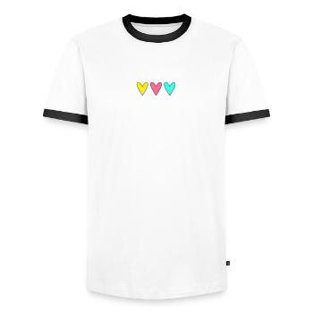 HEART. THANK YOU. MISTRESS. MASTER. THANK YOU MISTRESS. - Men's Ringer Shirt - white/black - Front - AI Model Female 172 light (172cm) & AI Model Male 178 dark (178cm)