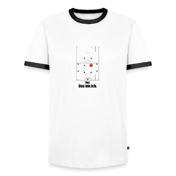 Zentral Mittelfeld ZM Position Fußball T-Shirt - Männer Kontrast-T-Shirt - Weiß/Schwarz - Vorne - AI Model Female 172 light (172cm) & AI Model Male 178 dark (178cm)