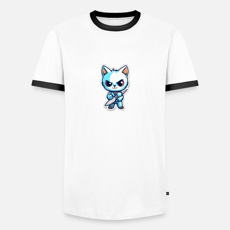 Gefährliche Katze mit Messer - Männer Kontrast-T-Shirt - Weiß/Schwarz