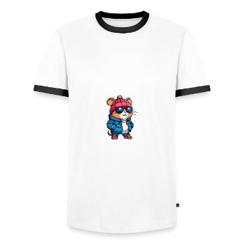 Hamster Hiver - T-shirt contrasté Homme - blanc/noir - Devant - AI Model Female 172 light (172cm) & AI Model Male 178 dark (178cm)