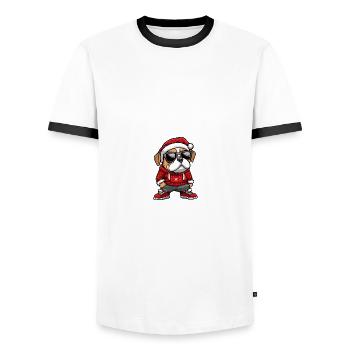 Bouledogue chien Noël Cool Noël - T-shirt contrasté Homme - blanc/noir - Devant - AI Model Female 172 light (172cm) & AI Model Male 178 dark (178cm)