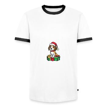Beagle Dog Cadeaux de bande dessinée de Noël - T-shirt contrasté Homme - blanc/noir - Devant - AI Model Female 172 light (172cm) & AI Model Male 178 dark (178cm)