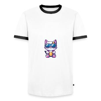 Cat Après-Ski Beer - Men's Ringer Shirt - white/black - Front - AI Model Female 172 light (172cm) & AI Model Male 178 dark (178cm)