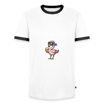 Flamingo Apres Ski Bier - Männer Kontrast-T-Shirt - Weiß/Schwarz - Vorne - AI Model Female 172 light (172cm) & AI Model Male 178 dark (178cm)