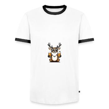 Cerf Après-Ski Bière Bande Dessinée - T-shirt contrasté Homme - blanc/noir - Devant - AI Model Female 172 light (172cm) & AI Model Male 178 dark (178cm)