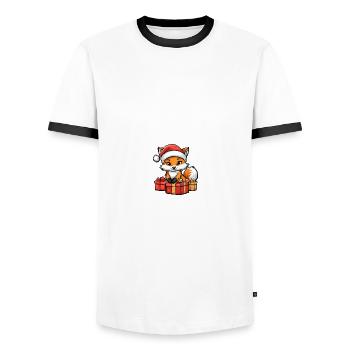 Cadeaux de bande dessinée de Noël Fox - T-shirt contrasté Homme - blanc/noir - Devant - AI Model Female 172 light (172cm) & AI Model Male 178 dark (178cm)