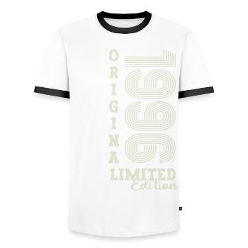Original vintage 1996 26th birthday gift - Men's Ringer Shirt - white/black - Front - AI Model Female 172 light (172cm) & AI Model Male 178 dark (178cm)