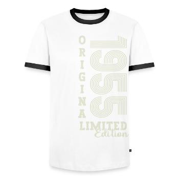 Original vintage 1955 67th birthday gift - Men's Ringer Shirt - white/black - Front - AI Model Female 172 light (172cm) & AI Model Male 178 dark (178cm)