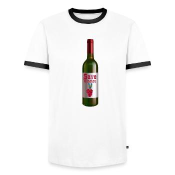 Save Vinotou, Winnetou, Wine,Vino,Wine bottle - Men's Ringer Shirt - white/black - Front - AI Model Female 172 light (172cm) & AI Model Male 178 dark (178cm)