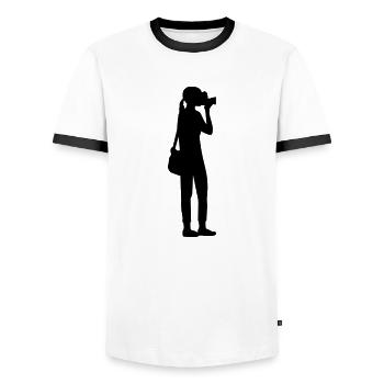 Photographer - Men's Ringer Shirt - white/black - Front - AI Model Female 172 light (172cm) & AI Model Male 178 dark (178cm)