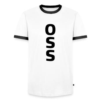 OSS - idee cadeau karate - T-shirt contrasté Homme - blanc/noir - Devant - AI Model Female 172 light (172cm) & AI Model Male 178 dark (178cm)